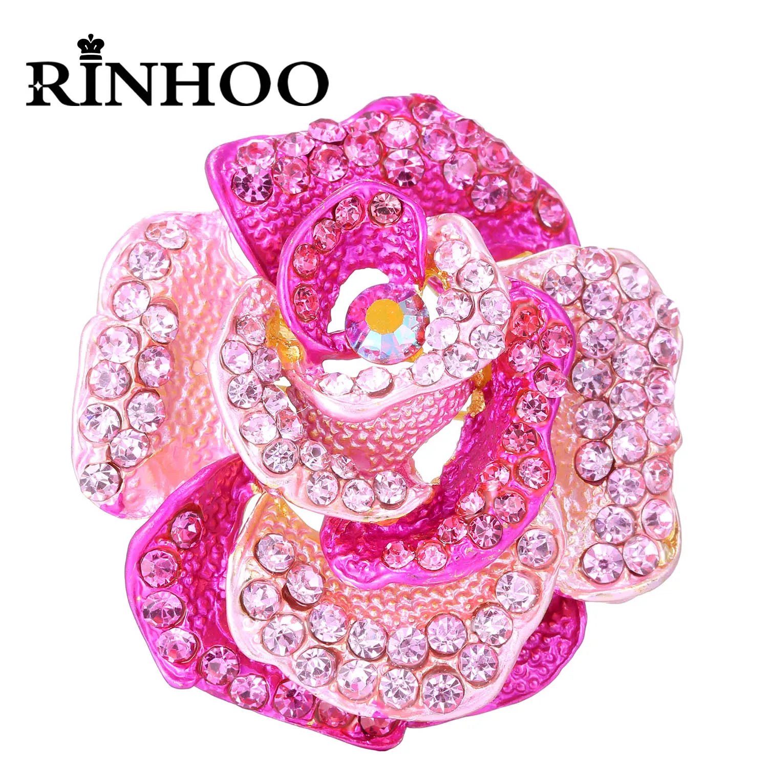 

Rinhoo 3 Colors Rhinestone Flower Brooches Women Elegant Wedding Bridal Party Badge Jewelry Round Bouquet Rose Flower Lapel Pins