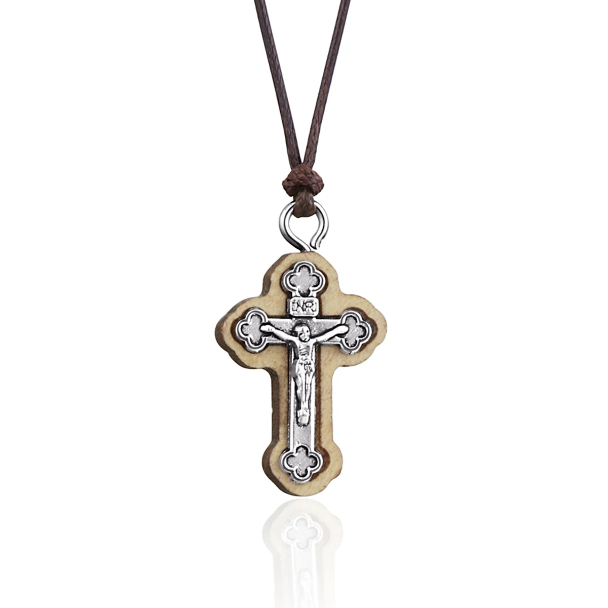 Религиозные распятие INRI на веревке цепочка колье с маленькими деревянными