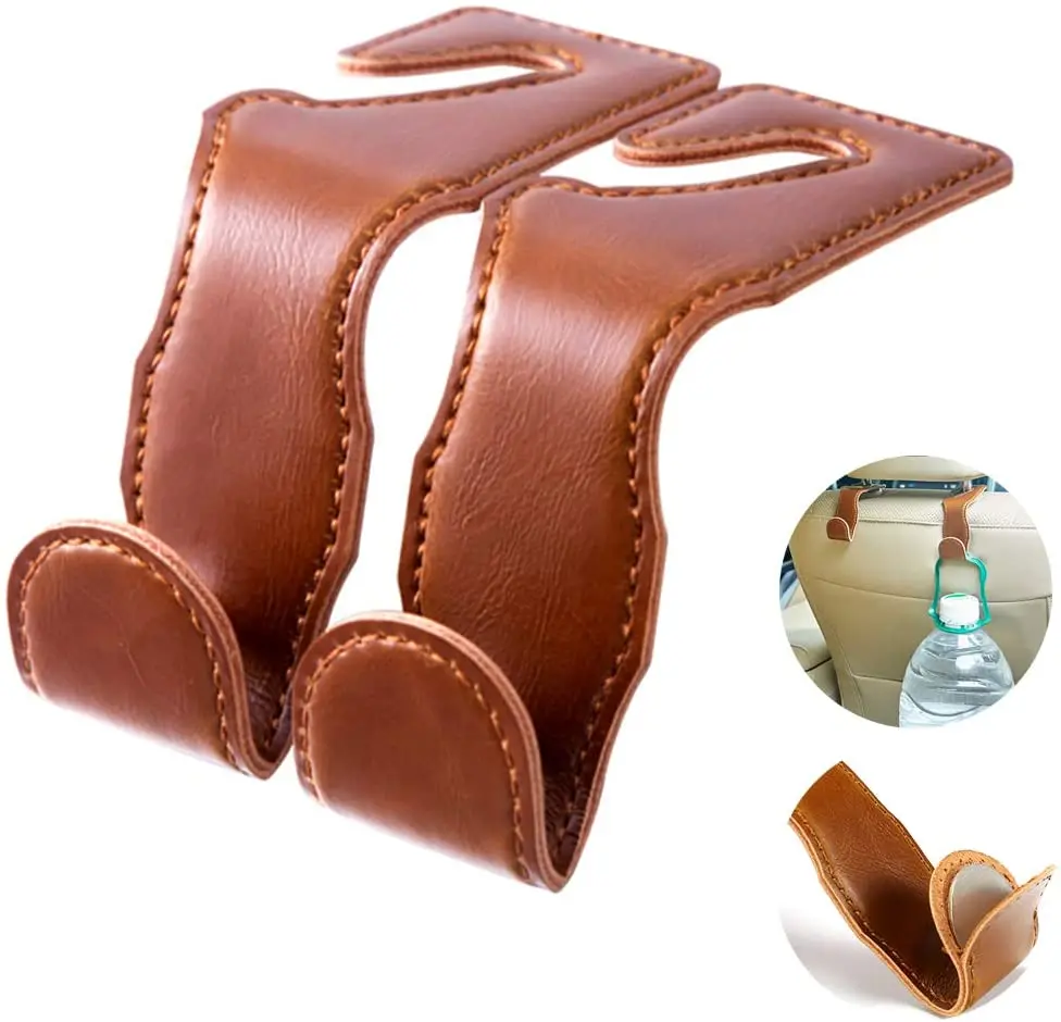 

2pcs/pack Leather Car Back Seat Headrest Hooks For Purses Grocery Bags Universal Vehicle Holder Accessories Interior Hanger