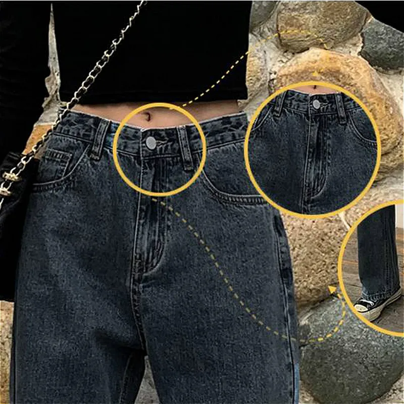 

Jeans Women Harajuku Vintage Dark Gray Street BF Style Chic College Streetwear All-match Loose Femme Trousers Washed High Waist