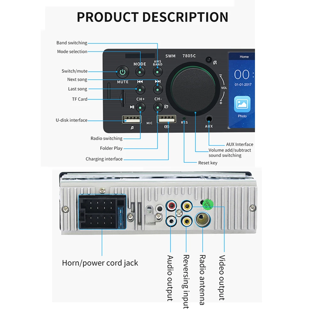 Автомагнитола 1 Din FM-радио Bluetooth мультимедийный mp5-плеер 4 дюйма автомобильная