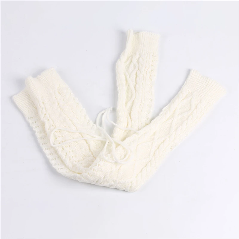 

Warm Thigh High Socks For Women Braided Cable Knit Leg Over Knee High Socks Up Tie Footless Thicken Long Leg Warmer Stockings