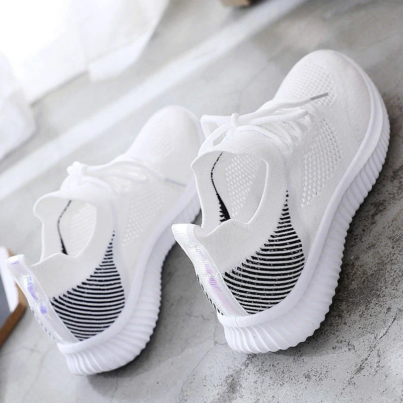 

Summer Sneakers Breathable Women Vulcanized Shoes Mesh Knitted Spring 2021 Ladies Flat Shoes Casual Lace Up Female Running Shoes