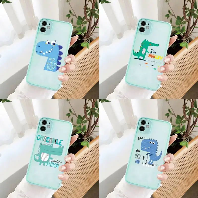 

Cute cartoon dinosaur Matte Shockproof Phone Case For iPhone 12 11 Pro XS Max XR X 8 7 Plus Camera Protection Bumper cover