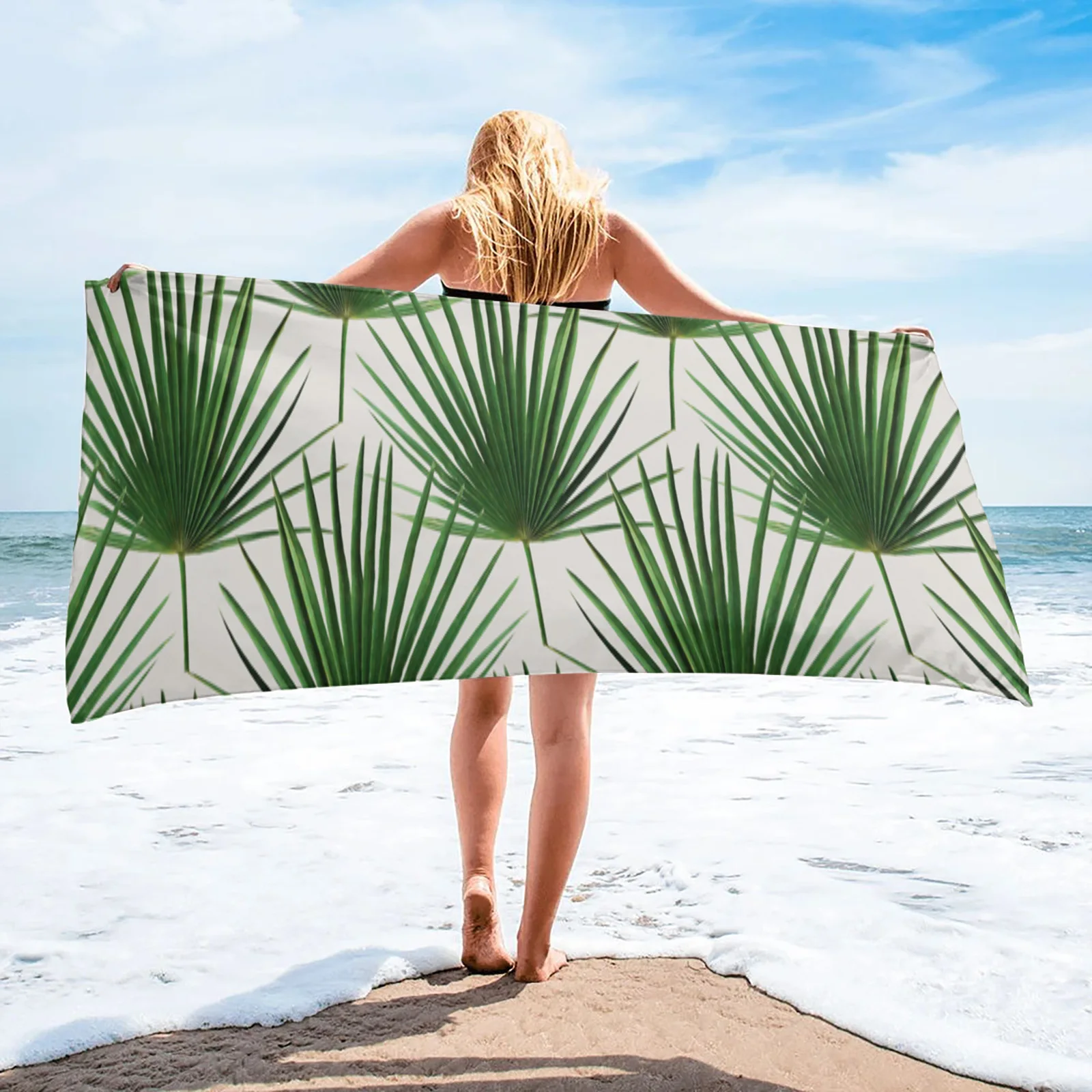 

Простое пляжное полотенце с геометрическим рисунком пальмовых листьев, спортивное быстросохнущее полотенце из микрофибры, пляжное одеяло ...