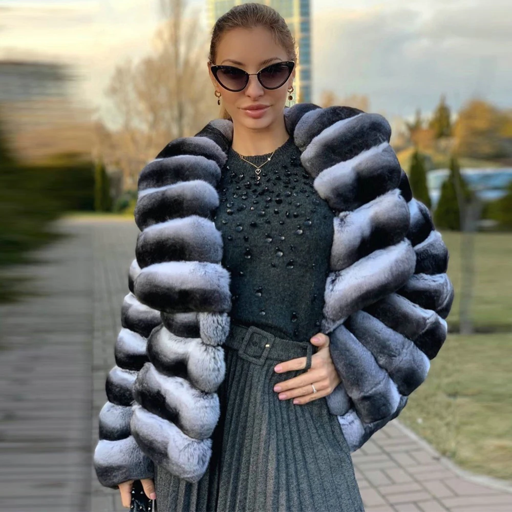 Natural Rex Rabbit Fur Jacket Turn-down Collar 2022 Winter New Trendy Chinchilla Color Real Rex Rabbit Fur Coats Female Outwear