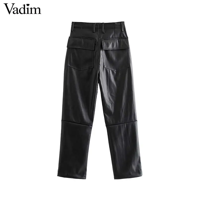 Vadim женские шикарные черные штаны из искусственной кожи с карманами на молнии