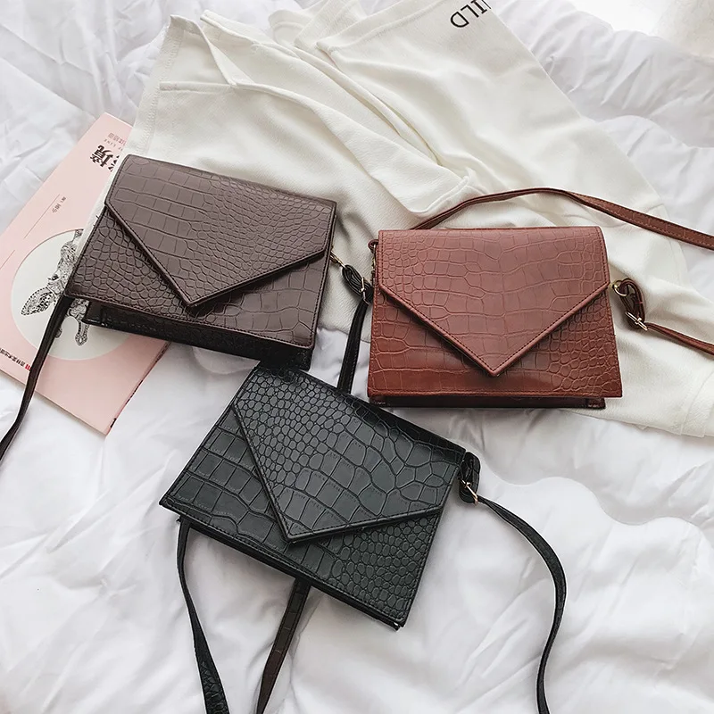 Retro Leather Stone Pattern Shoulder Bag Ladies Fashion Small Crossbody Simple Handbag Dark Brown | Багаж и сумки