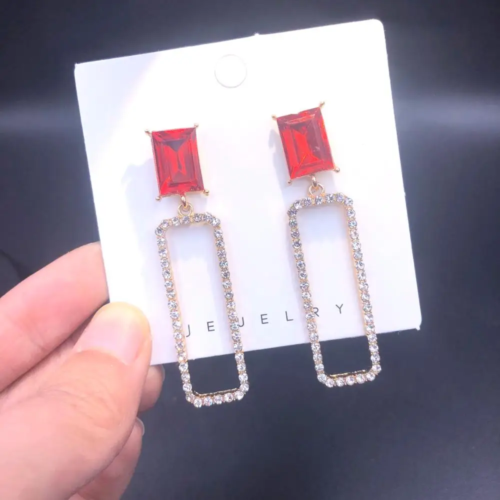 Exknl длинные висячие серьги с кристаллами прямоугольные модные ювелирные изделия
