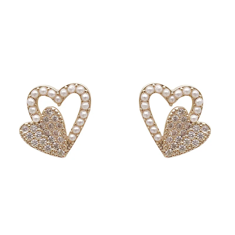 

zeojrlly Heart Metal Women Trendy Stud Earrings Hollow Love Earrings Simple Heart Pearl Earrings Elegant Cute Jewelry
