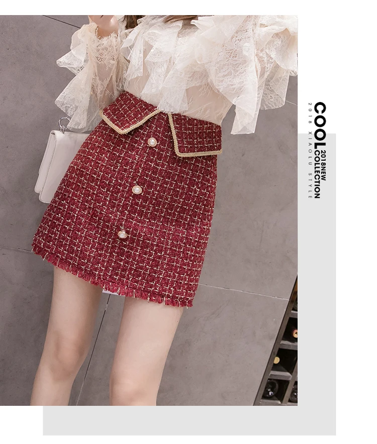 SMTHMA Winter tweed tassel skirts women high waist plaid black women's skirt korean chic mini short skirt faldas mujer moda