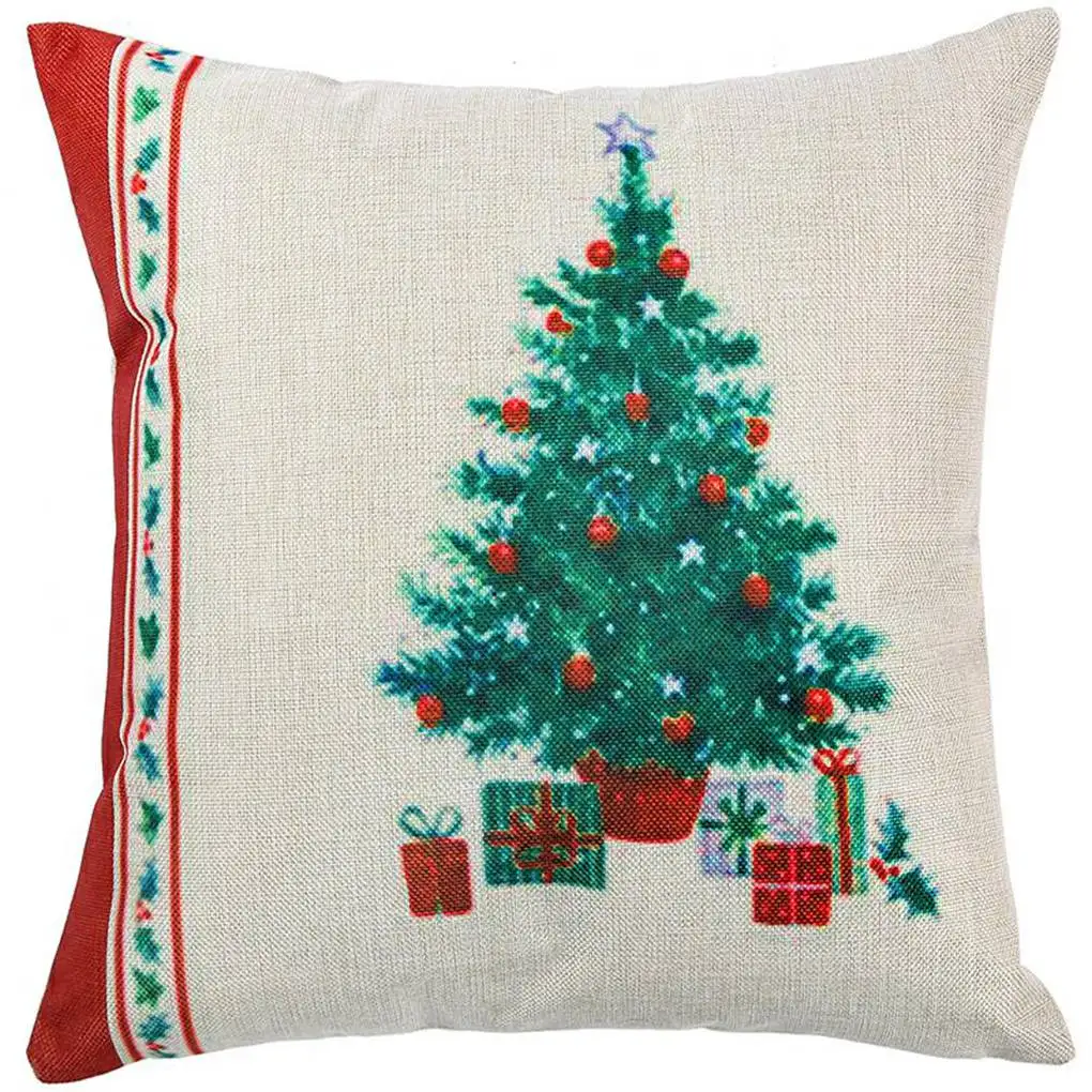 

5pcs High Quality Christmas Pillowcase Linen Cushion Cover Hug Pillowcase 45x45cm Merry Christmas Xmas Home Party Decoration