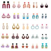 54 style beauty animal plant print drop earrings for women girls heart star mermaid dangle earring party fashion jewelry gifts
