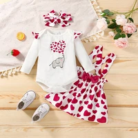 baywell infant newborn girls 3pcs clothes sweet love elephant print romper suspender skirt headband baby girl clothing suit