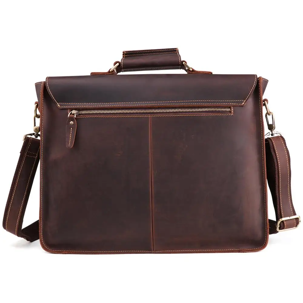 Men Business Handbag Crazy Horse Genuine Leather Laptop Shoulder Bag Fashion Document Bag Cow Leather Office Briefcase Portfolio