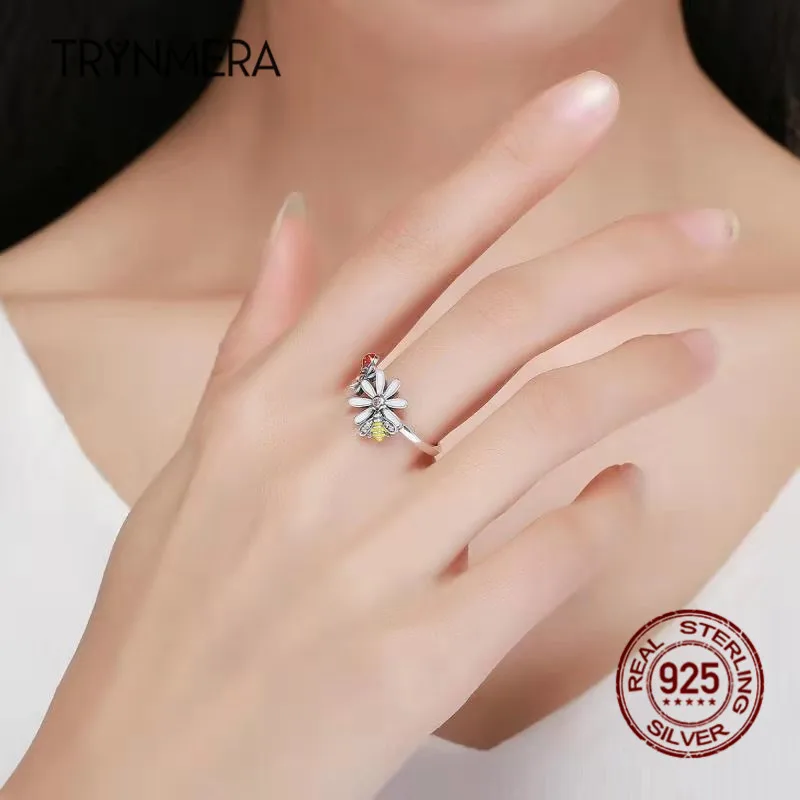 Trynmera 925 серебро цветок и Божья коровка Страна Чудес кольца для женщин стерлингового серебра ювелирные изделия TR109