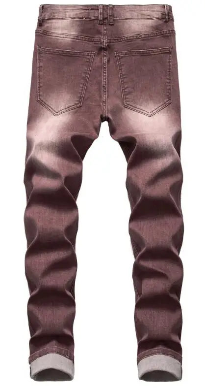 Мужские джинсы со складками коричневые облегающие эластичные брюки из денима