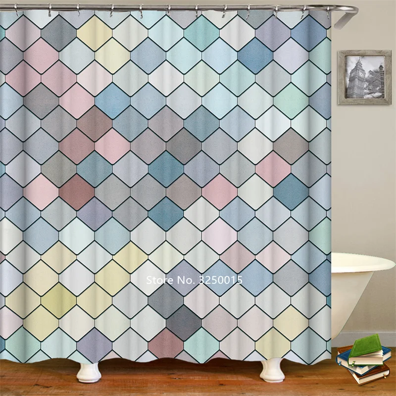 

Modern Nordic Style Line Wave Flowers Animal Shower Curtain Bathroom Partition Waterproof and Mildew Washable Home Decor