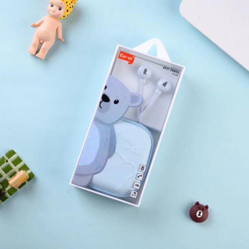 Наушники с мультяшным медведем 3 5 мм стерео гарнитура коробкой для хранения