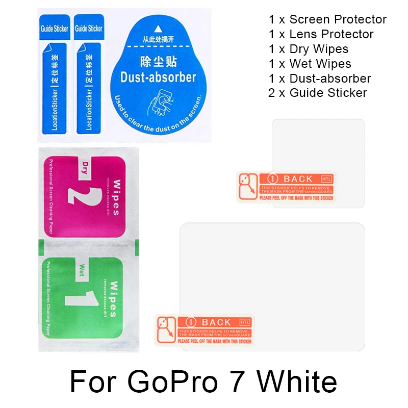 GoPro 7 White Защитная пленка из закаленного стекла для GoPro Hero 7 6 5 объектив+ ЖК-экран Защитная пленка для Go Pro Hero 7 серебристые и белые аксессуары - Цвет: GoPro 7 White