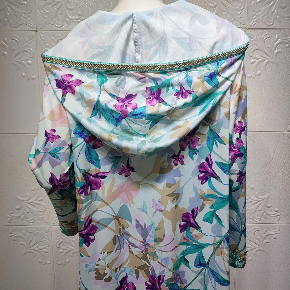 

Middle East Women's 2021 Summer New Fashion Loose Printing With Hood Women's Dress Oversize African Long Sleeve Muslim Robe