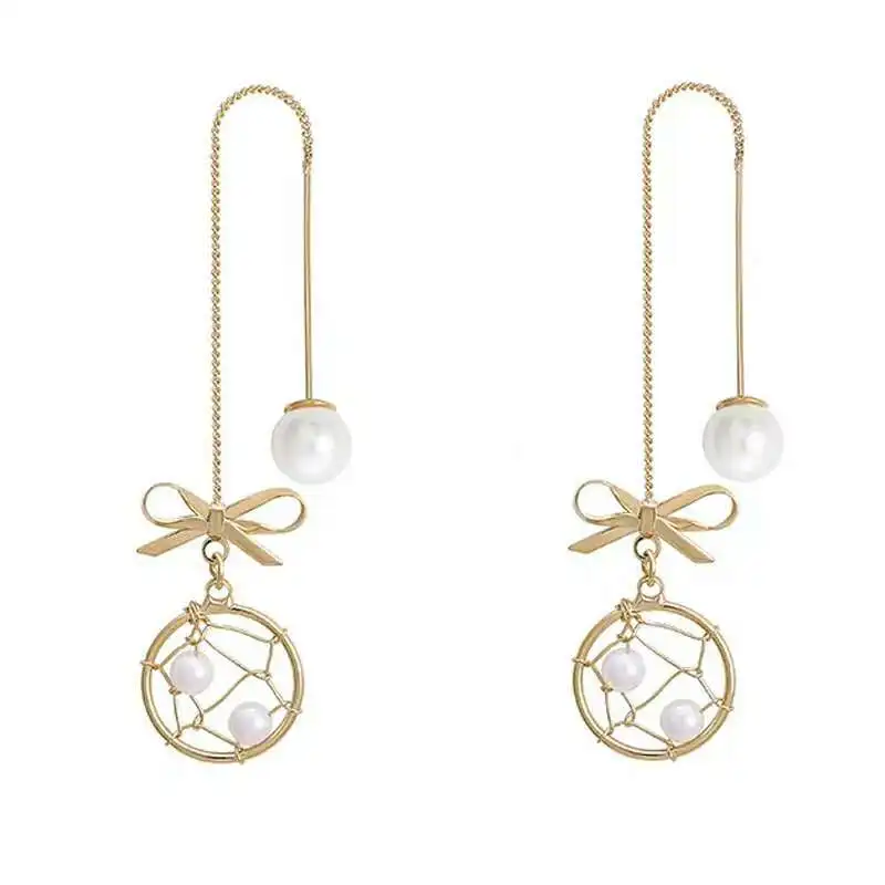 

2021 New Korean Fashion Trend Women's Ear Line Bow Long Tassel Imitation Pearl Earrings Gift Jewelry