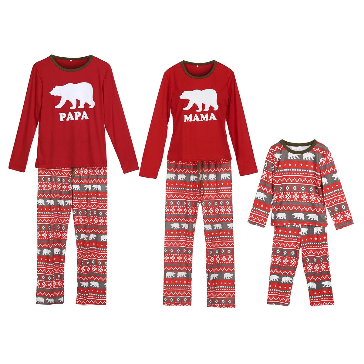 

New Family Christmas Little Bear Printed Pajamas Set Adult Kids Nightwear Mother Daughter Clothes Matching Family Outfits