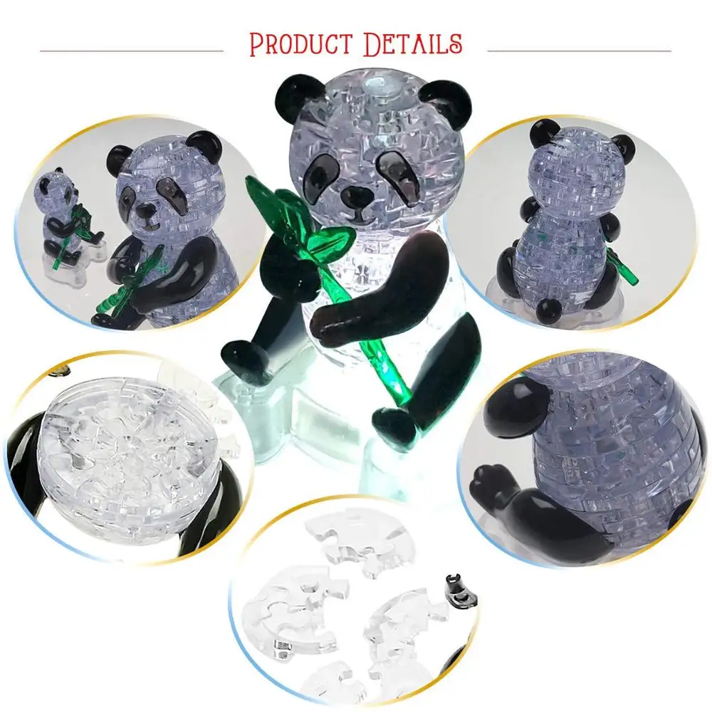 3D модель панды с кристаллом пазлы для сборки DIY мигающим интеллектуальные
