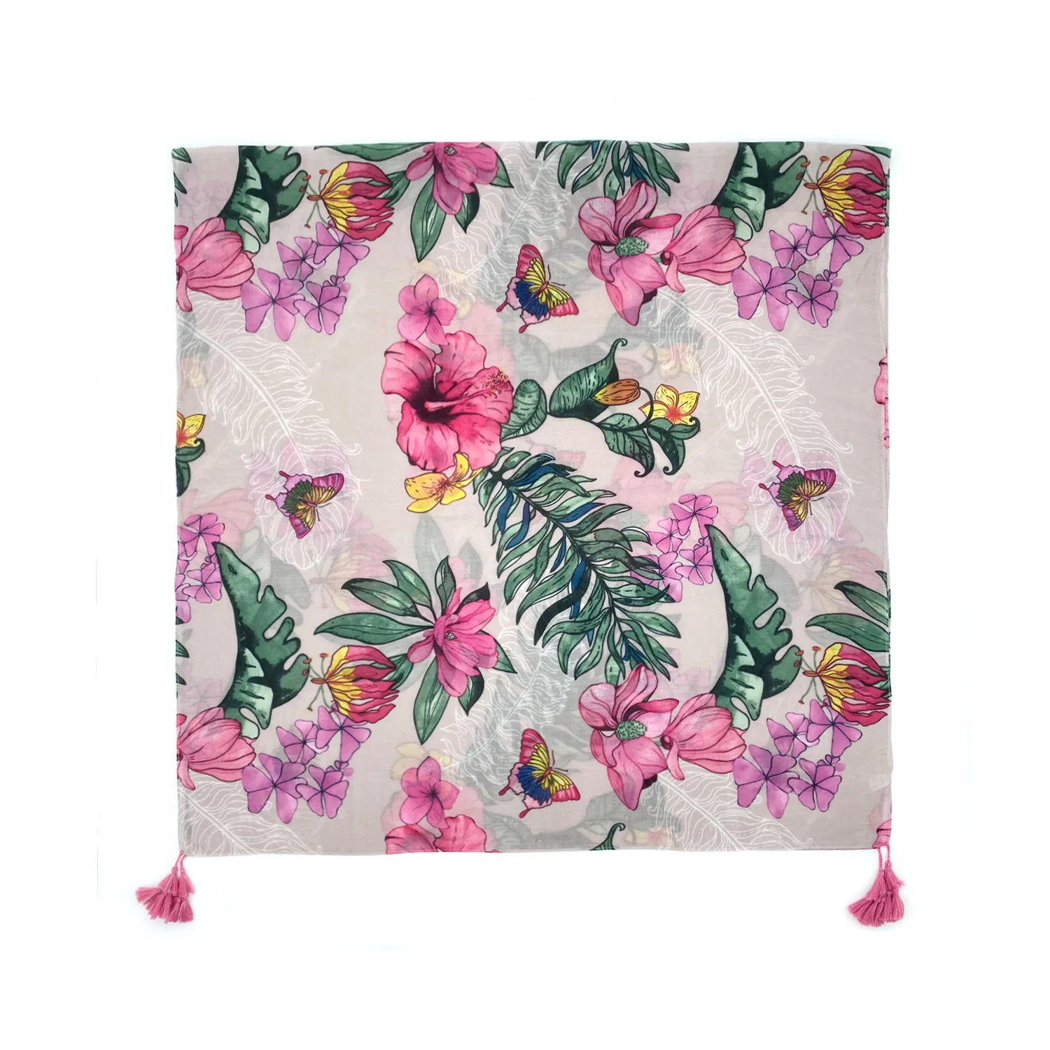 

Новинка 2021, хлопковые шарфы с кисточками и цветочным принтом, шали, Длинный Красивый Пляжный головной платок с листьями, бесплатная доставка