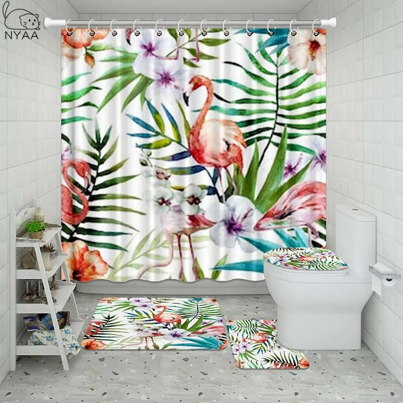 Vixm Animals Flamingo Bathroom Waterproof Shower Curtain Set Pedestal Rug Lid Carpet Toilet Cover Bath Mat | Дом и сад