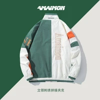 autumn sports jacket trend stand up collar embroidery jacket man boys chic baseball uniform asymetrical training jackets