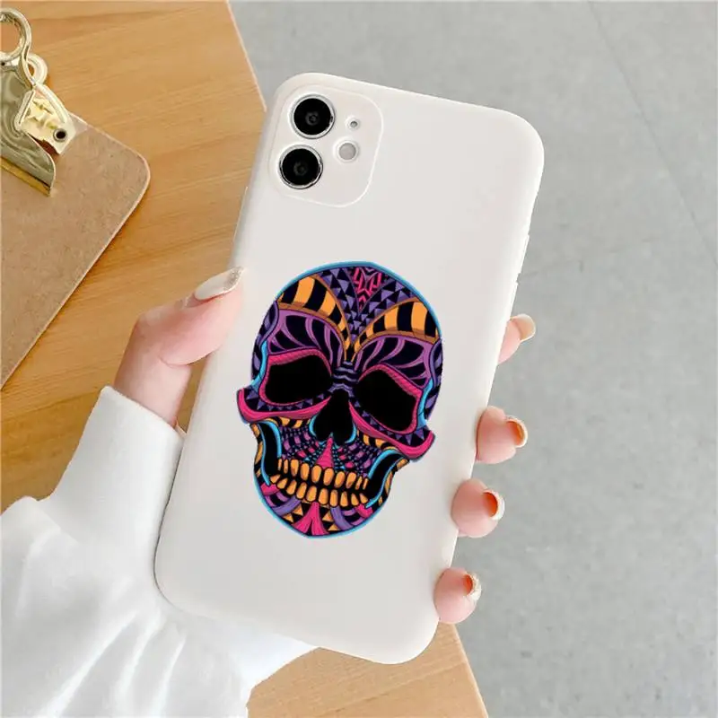 

Skull under neon light Phone Case Candy Color for iPhone 6 6S 7 8 11 12 XS X SE 2020 XR mini pro Plus MAX funda