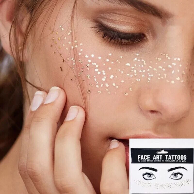 

2021 New Waterproof Temporary Tattoos Sticker for Women Face Art Decal Labels Festival Party Night Shine Glitter Block Freckles