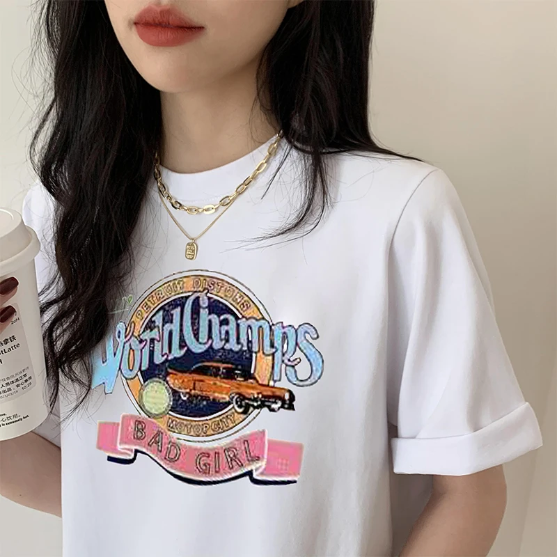

Houthion Cotton Loose Plus Size Women T-shirt 2021 New Casual Tshirt Fashion Short Sleeve Letter Printing O-neck T Shirt Summer