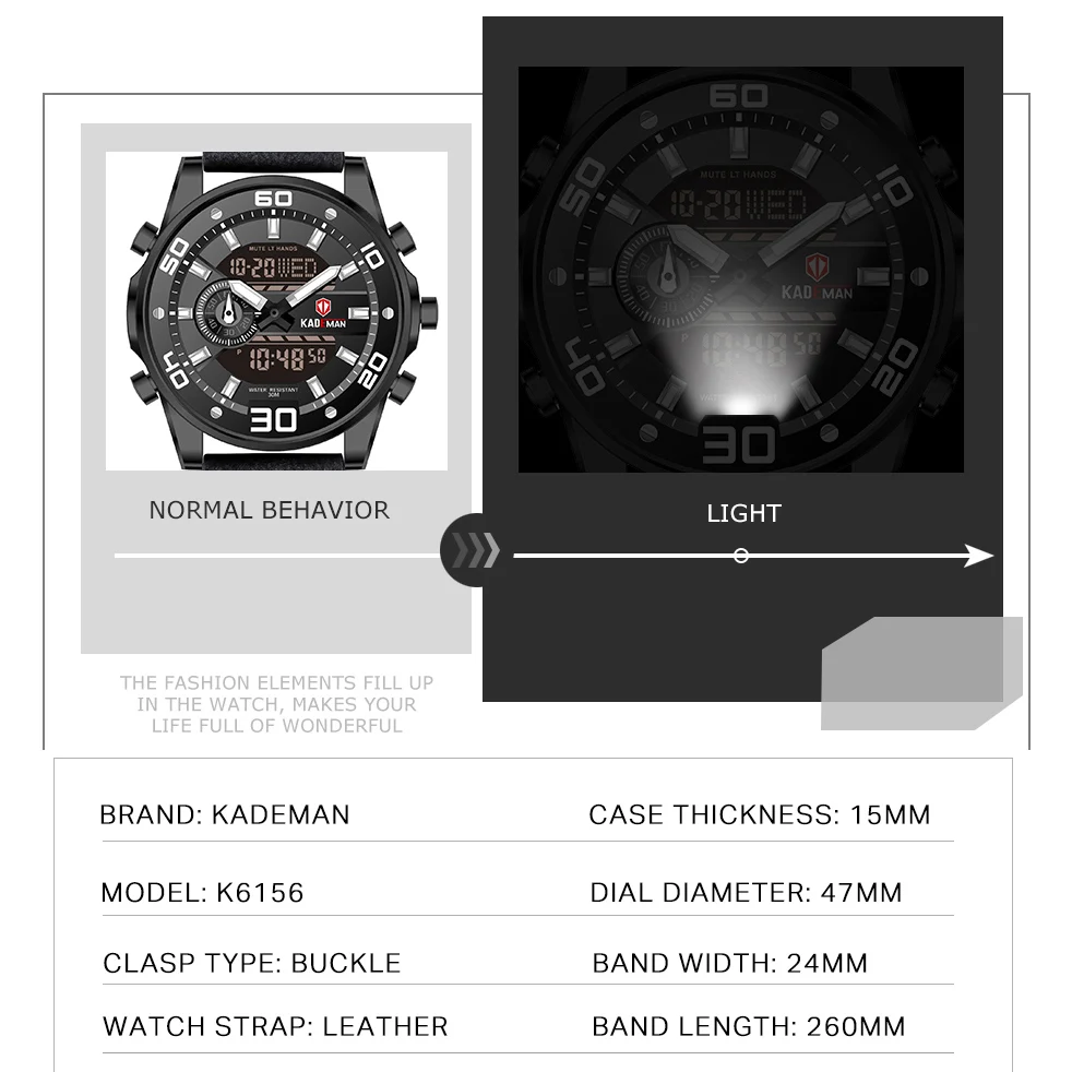 Часы наручные KADEMAN Мужские кварцевые роскошные брендовые светодиодные цифровые
