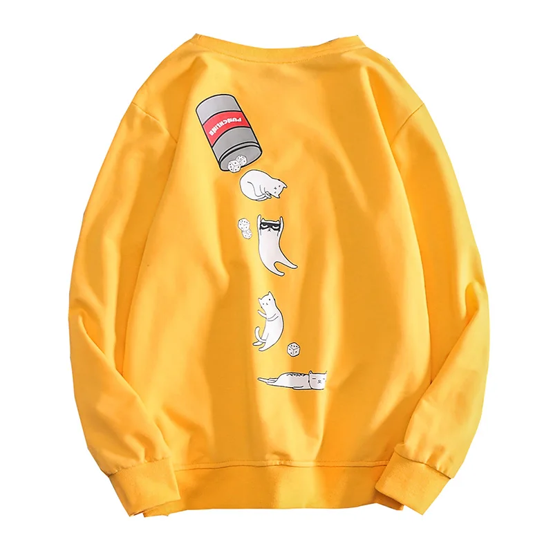 

Men Cartoon Print Sweatshirts Autumn Causal O-Neck Long Sleeve Yellow Sweatshirt