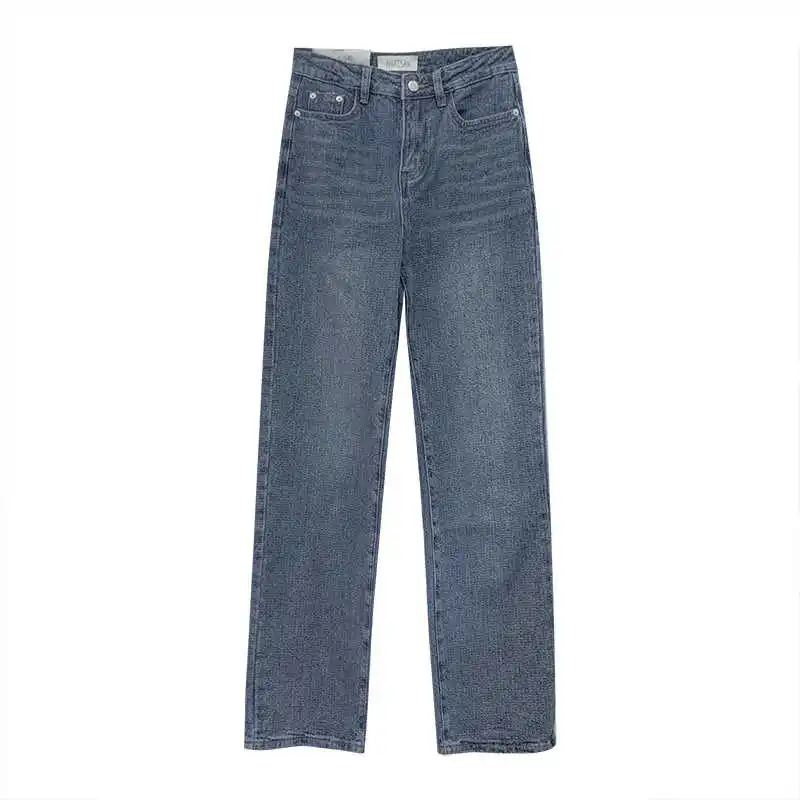 

TVVOVVIN New Female Trouser High Street Loose Straight Washed Denim Pants Korean Casual Large Size Jeans Woman Mv5h
