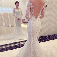 mermaid wedding dresses for women 2020 v neck long sleeve vestidos de noiva lace bride dresses robe