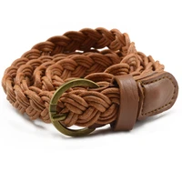 2020 new women woven fabric elastic band wax braided rope casual fashion with copper buckle 105 cm charm fashion