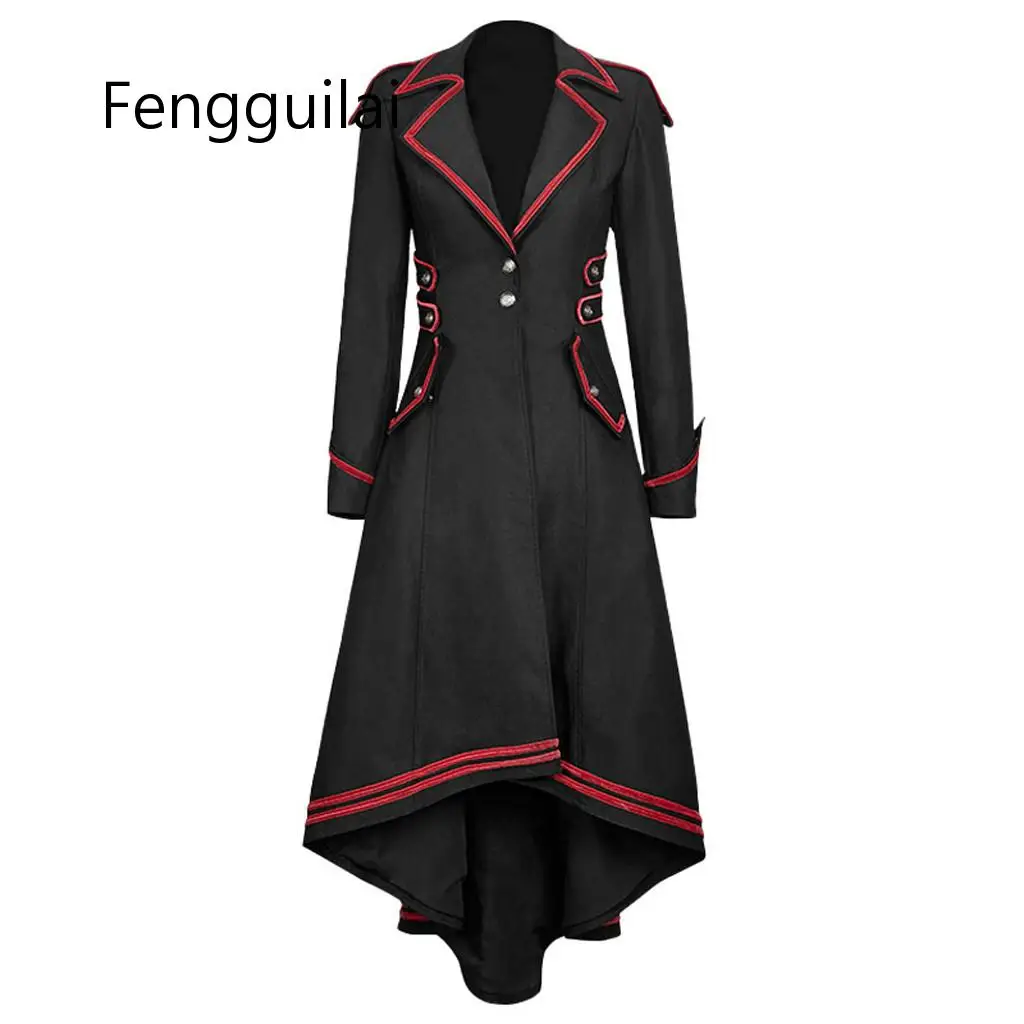 Винтажная Женская длинная куртка в готическом стиле пальто с длинным рукавом и