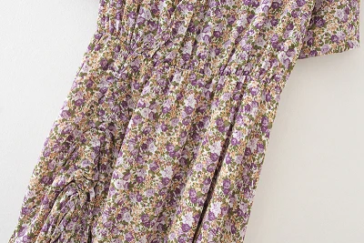 

Summer Female Korean Dress Plus Size Ladies New Chiffon Vestidos V-neck Floral Drawstring Short-sleeved Dress 2020 New L528