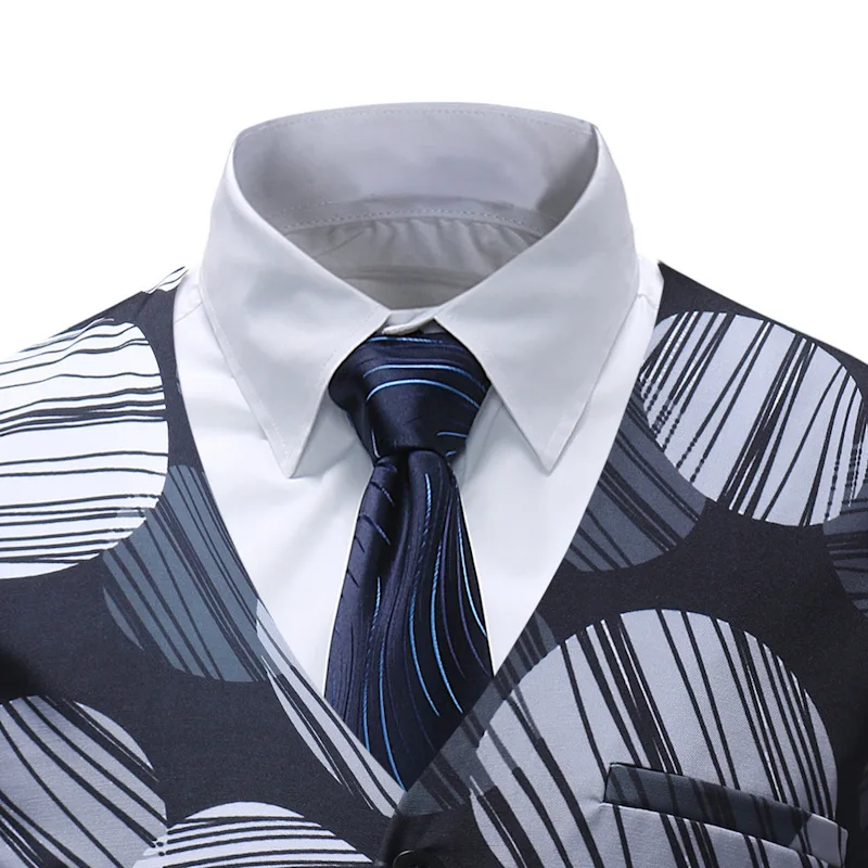 

2021 Men's 3D Slanted Stripe Printed Single-Breasted V-neck Casual Vest