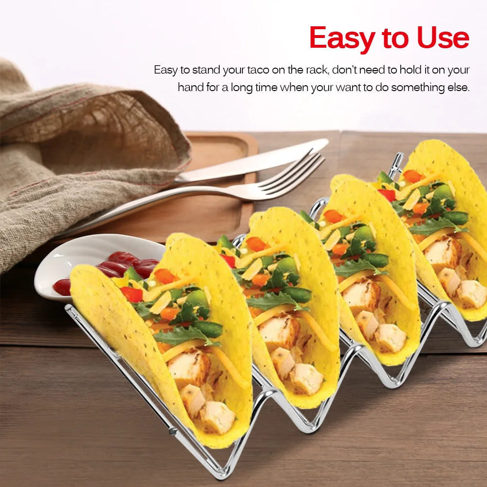 Stainless Steel Taco Holders Rack Mexican Food Hard Stand Holds Soft Shells Wave Shape Kitchen Tool Restaurant Display | Дом и сад