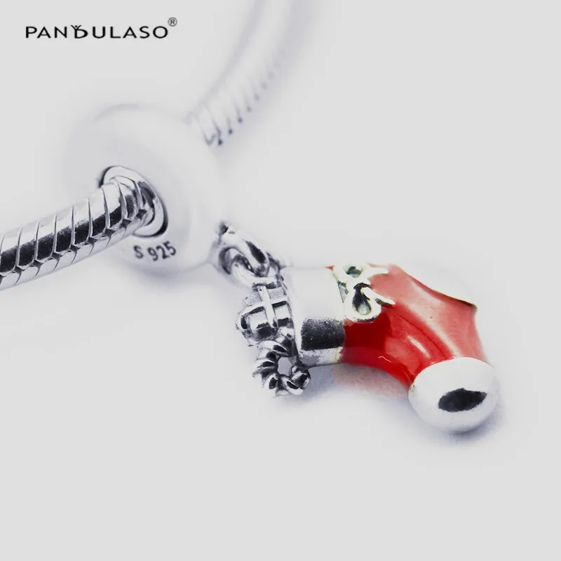 

FESTIVE STOCKING DANGLE CHARM RED DIY Beads For Jewelry Making Woman Beads For Original 925 Silver Bracelets Christmas Gift