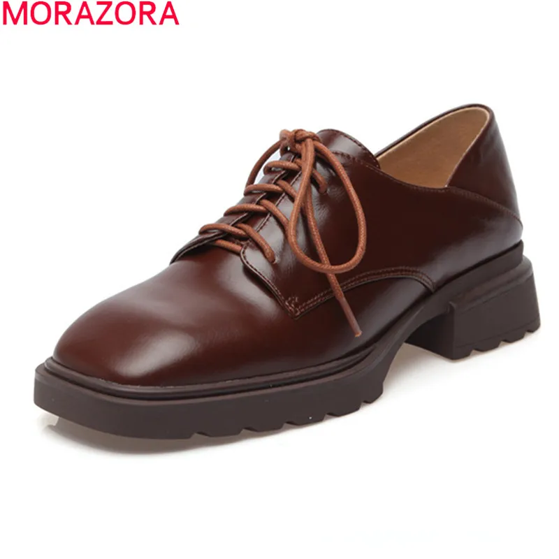 

MORAZORA 2021 New Arrival Women Pumps Spring Autumn Casual Single Shoes Fashion Lace Up Comfortable Ladies Shoes Black Brown