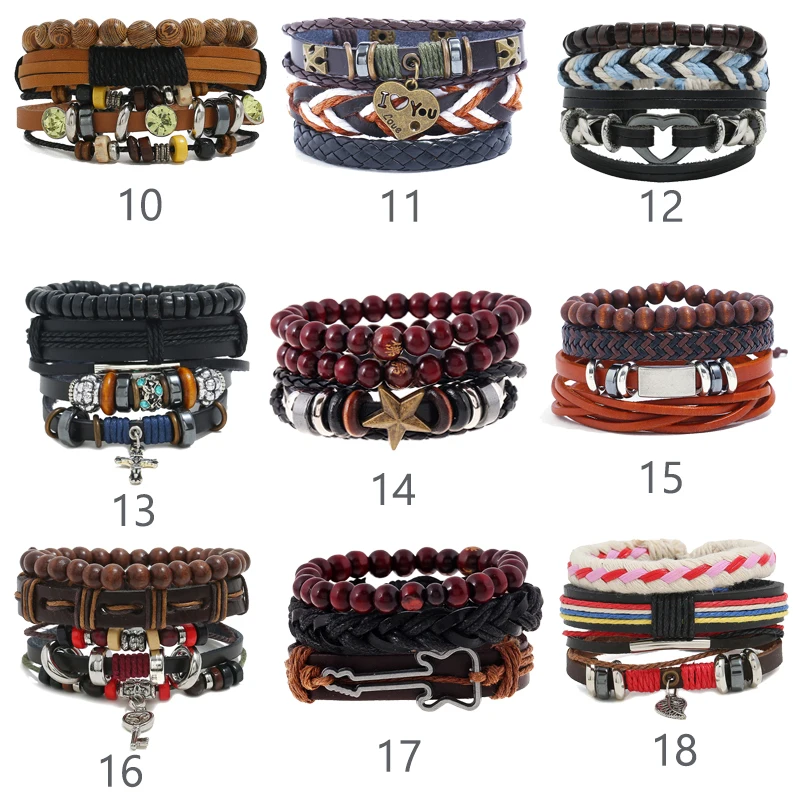 Новый модный дизайн мужской плетеный браслет из 3 частей винтажный Многослойный