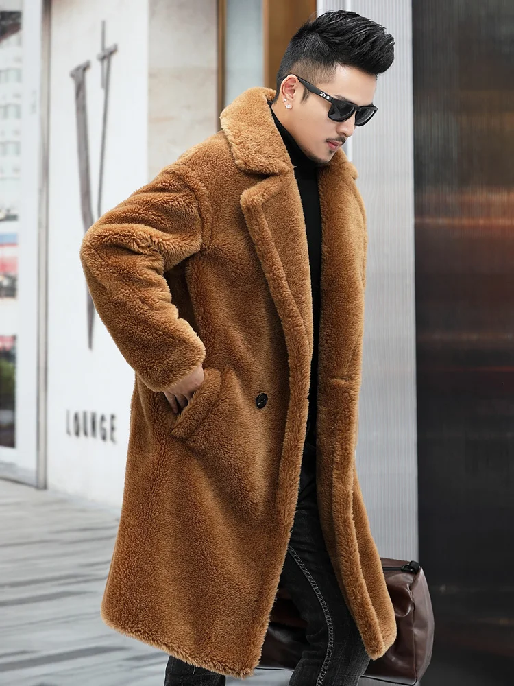 Зимнее мужское Свободное пальто из натуральной шерсти черное коричневое