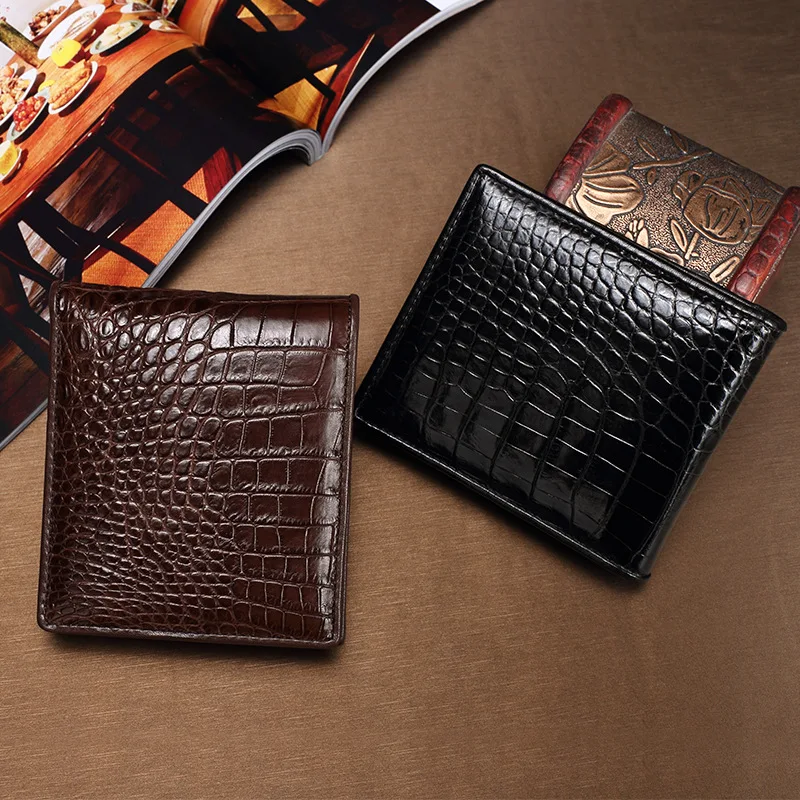 One-piece Designer Authentic Real Crocodile Belly Skin Men's Short Bifold Wallet Genuine Alligator Leather Male Small Card Purse |