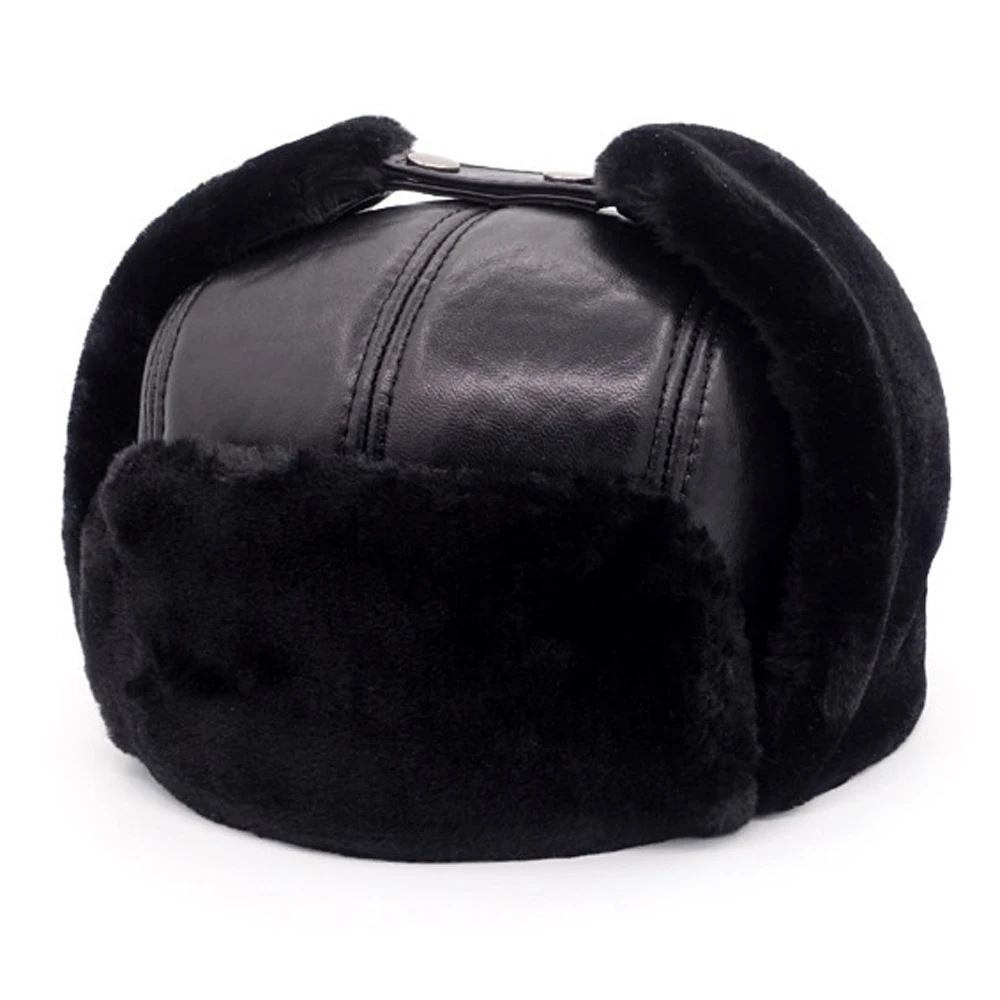 Мужская шапка-бомбер из натуральной кожи зимняя шапка овечьей с защитой ушей 2020 |
