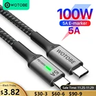 Кабель WOTOBEUS с USB C на USB C, 100 Вт, Type-C 5A E Mark, быстрая зарядка, нейлоновый плетеный шнур со светодиодной подсветкой, совместимый с MacBook Pro iPad